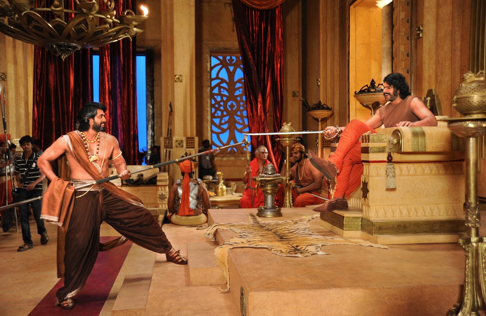 Tamanna and Prabha on the sets of bahubali 2