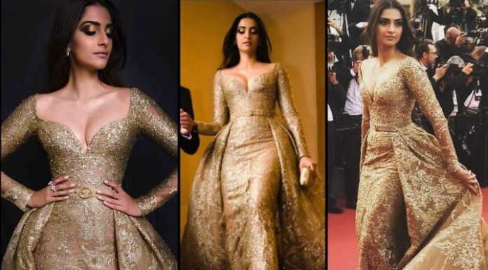 कांस फेस्टिवल पर अपने गोल्डन ड्रेस में बेहद बोल्ड नज़र आईं सोनम कपूर , देखें तस्वीरें Sonam Kapoor in Golden Dress Up at Cannes Festival