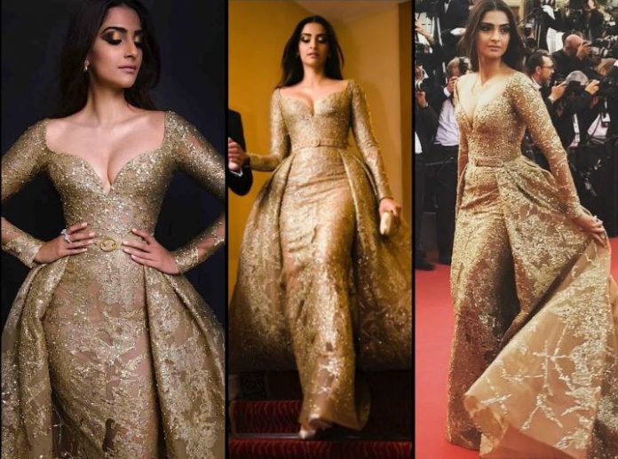 Sonam Kapoor in Golden Dress Up at Cannes Festival