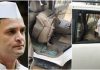गुजरात में राहुल गाँधी की गाडी में फेके गए पत्थर , कांग्रेस ने कहा बीजेपी ने करवाया हमला stones thrown on rahul gandhi's car in gujrat